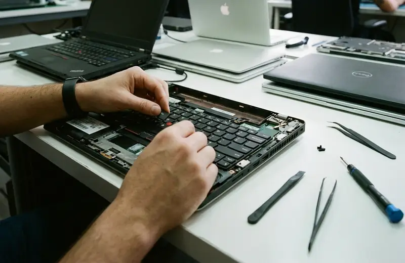 Illustration: a laptop keyboard being replaced
